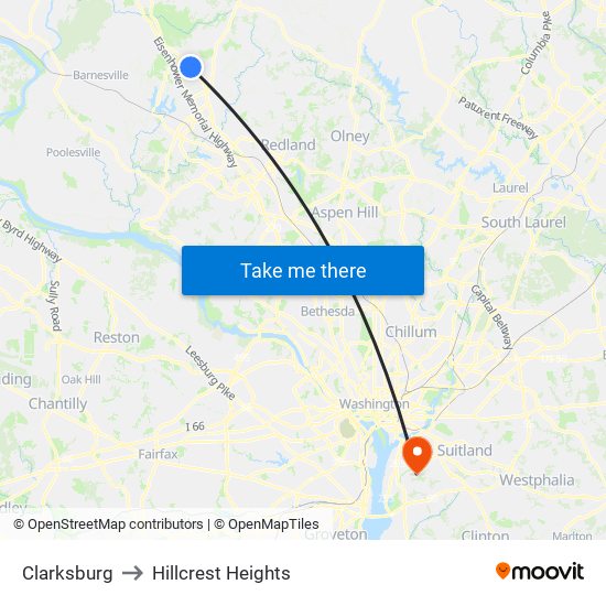 Clarksburg to Hillcrest Heights map