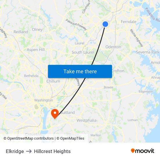 Elkridge to Hillcrest Heights map