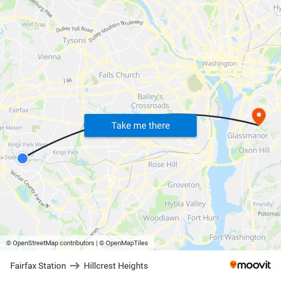 Fairfax Station to Hillcrest Heights map