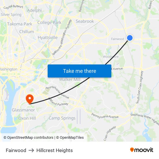 Fairwood to Hillcrest Heights map