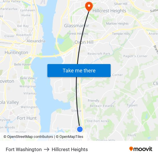 Fort Washington to Hillcrest Heights map