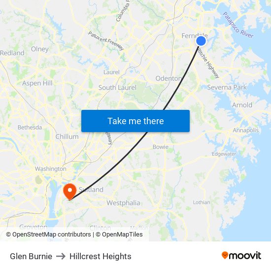 Glen Burnie to Hillcrest Heights map