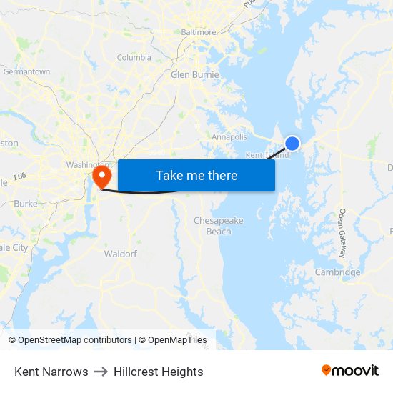 Kent Narrows to Hillcrest Heights map