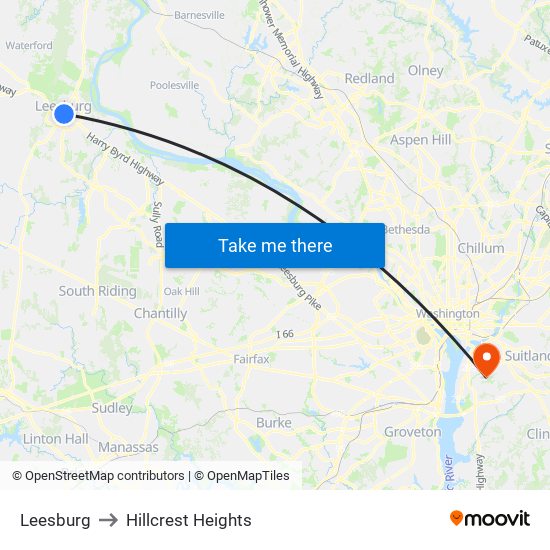 Leesburg to Hillcrest Heights map