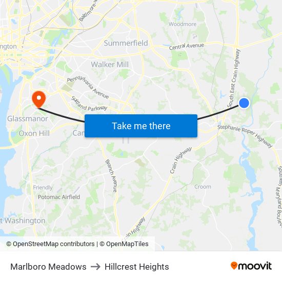 Marlboro Meadows to Hillcrest Heights map