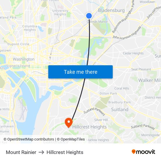 Mount Rainier to Hillcrest Heights map