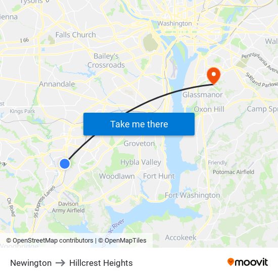 Newington to Hillcrest Heights map