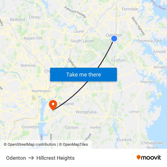 Odenton to Hillcrest Heights map