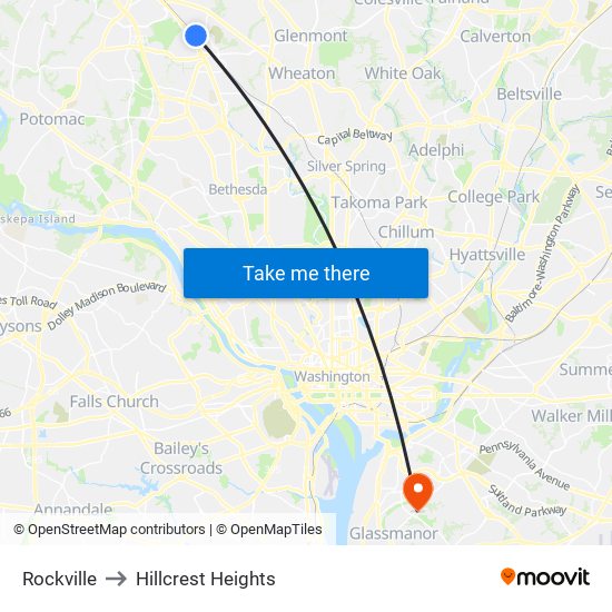 Rockville to Hillcrest Heights map