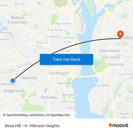 Rose Hill to Hillcrest Heights map