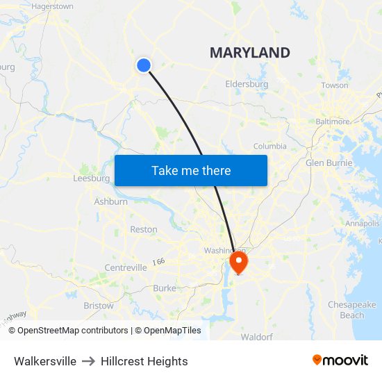 Walkersville to Hillcrest Heights map