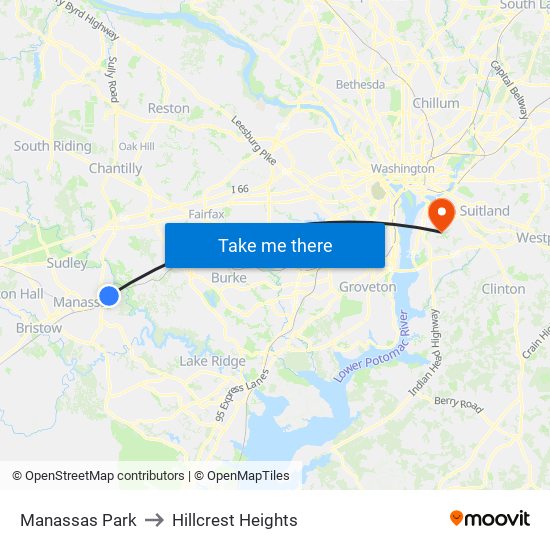 Manassas Park to Hillcrest Heights map