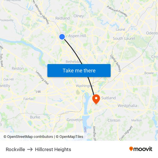 Rockville to Hillcrest Heights map