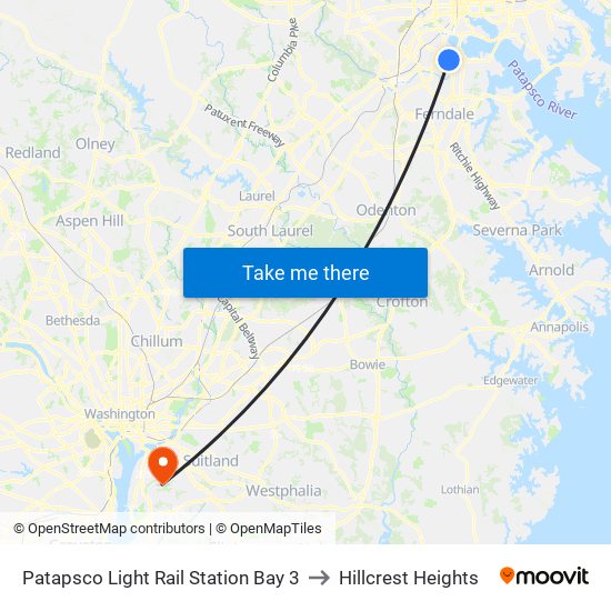 Patapsco Light Rail Station Bay 3 to Hillcrest Heights map