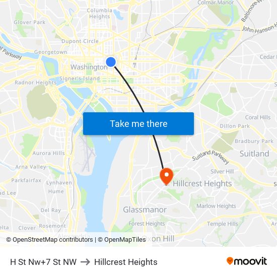 H St Nw+7 St NW to Hillcrest Heights map