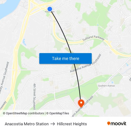 Anacostia Metro Station to Hillcrest Heights map