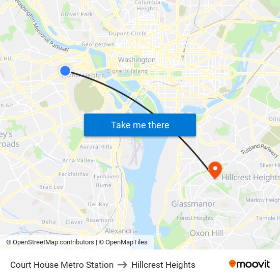 Court House Metro Station to Hillcrest Heights map