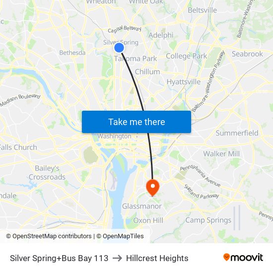 Silver Spring+Bay 113 to Hillcrest Heights map