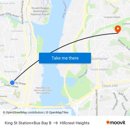 King Street-Old Town+Bay B to Hillcrest Heights map