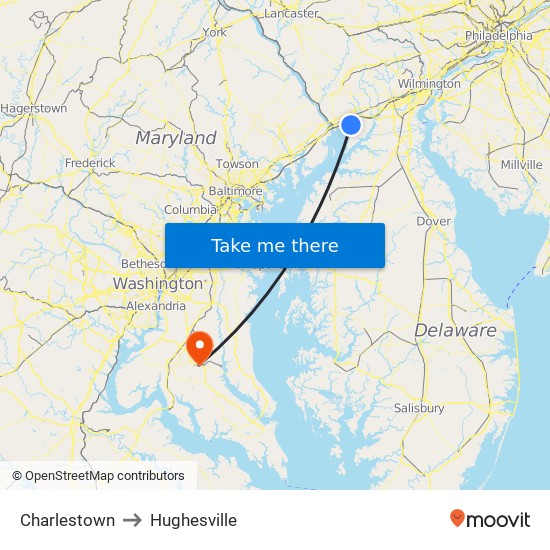 Charlestown to Hughesville map