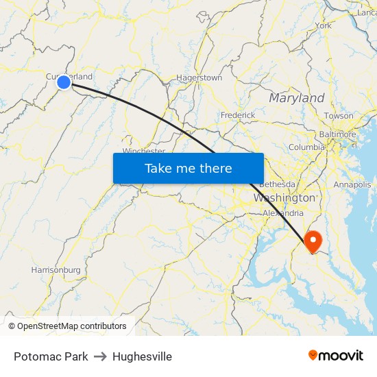 Potomac Park to Hughesville map