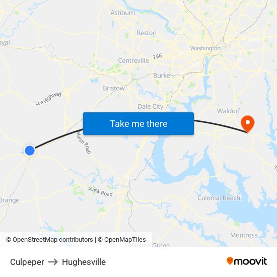 Culpeper to Hughesville map