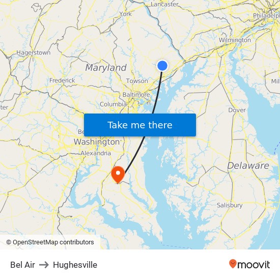 Bel Air to Hughesville map