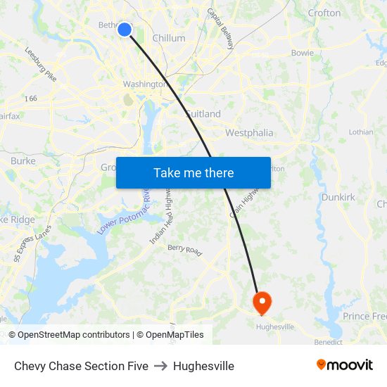 Chevy Chase Section Five to Hughesville map