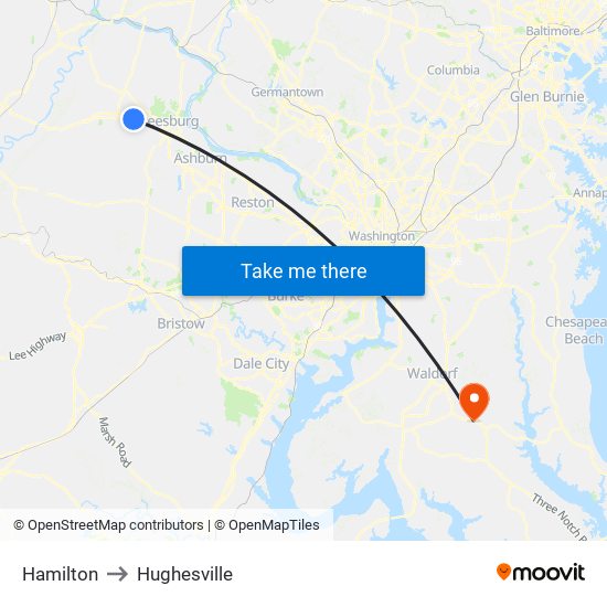Hamilton to Hughesville map