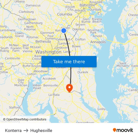 Konterra to Hughesville map