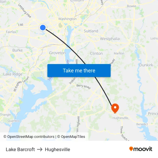Lake Barcroft to Hughesville map