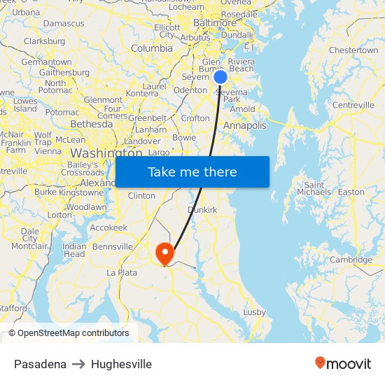 Pasadena to Hughesville map