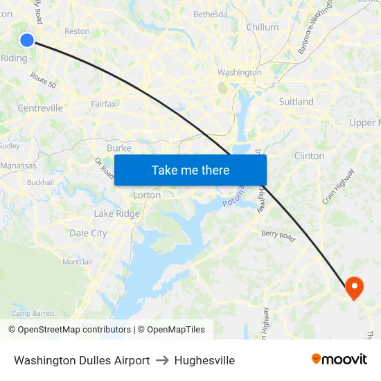 Washington Dulles Airport to Hughesville map