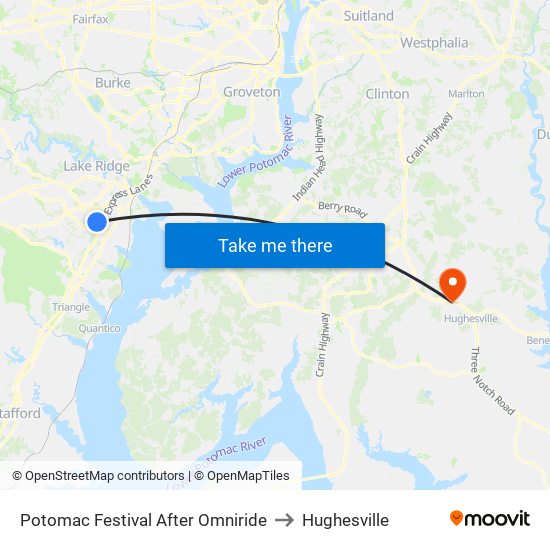 Potomac Festival After Omniride to Hughesville map