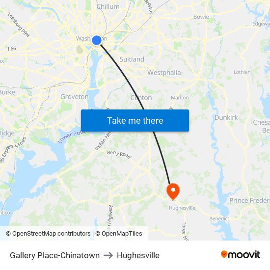 Gallery Place-Chinatown to Hughesville map