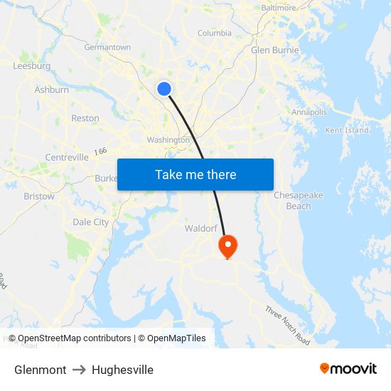 Glenmont to Hughesville map