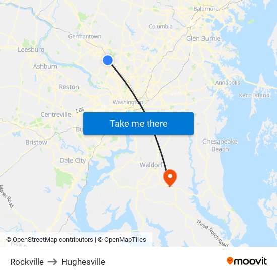 Rockville to Hughesville map