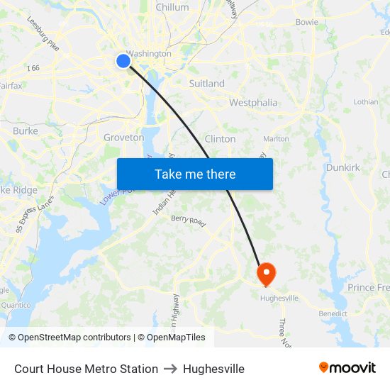 Court House Metro Station to Hughesville map