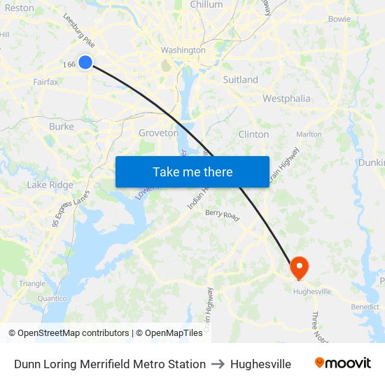 Dunn Loring Merrifield Metro Station to Hughesville map