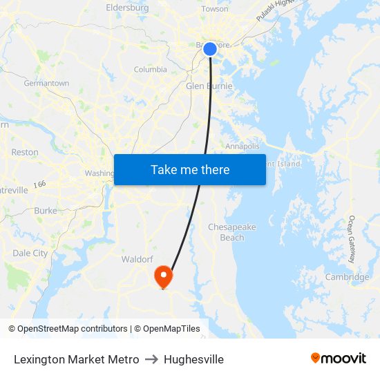 Lexington Market Metro to Hughesville map
