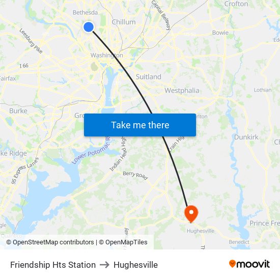 Friendship Hts Station to Hughesville map