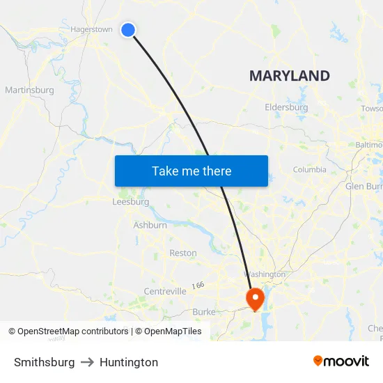 Smithsburg to Huntington map
