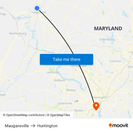 Maugansville to Huntington map