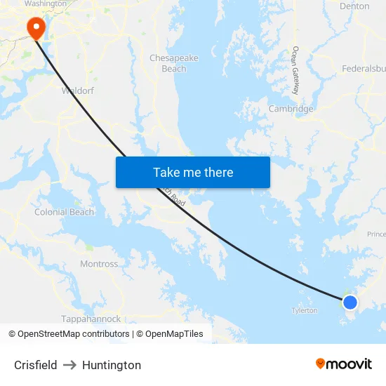 Crisfield to Huntington map