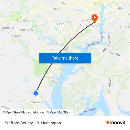 Stafford County to Huntington map