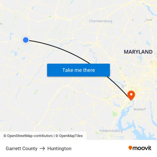 Garrett County to Huntington map