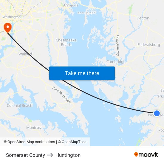 Somerset County to Huntington map