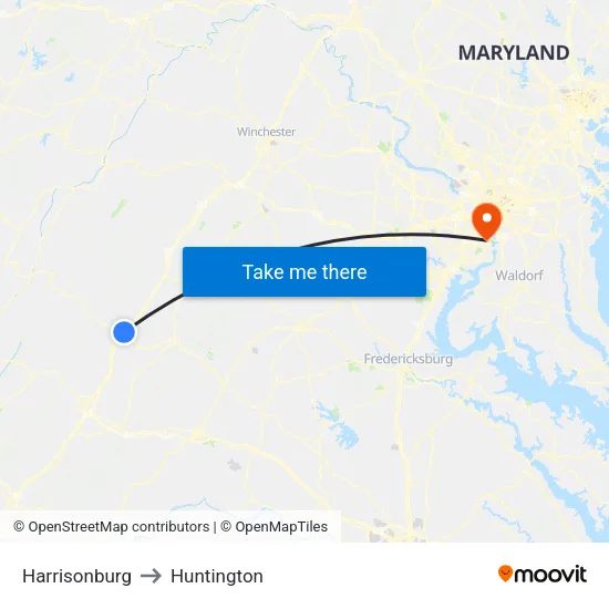 Harrisonburg to Huntington map