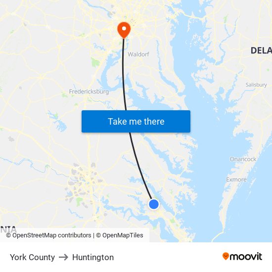 York County to Huntington map