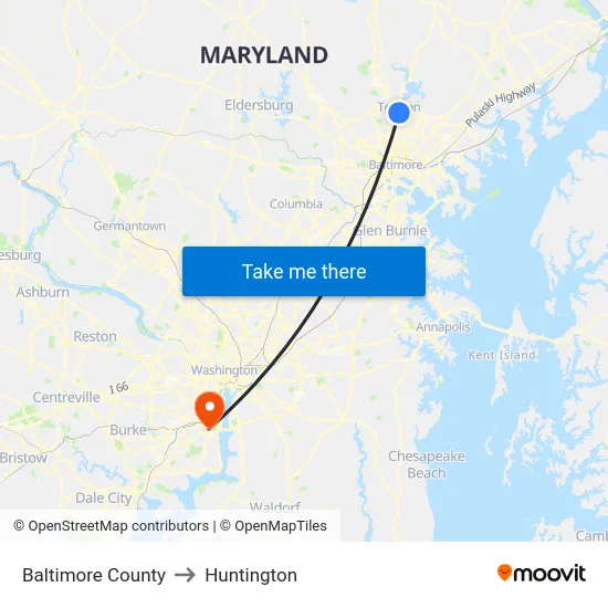 Baltimore County to Huntington map